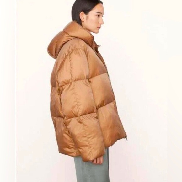 NEW! VINCE Hooded Puffer Jacket Mocha Women SZ Large - Picture 3 of 15